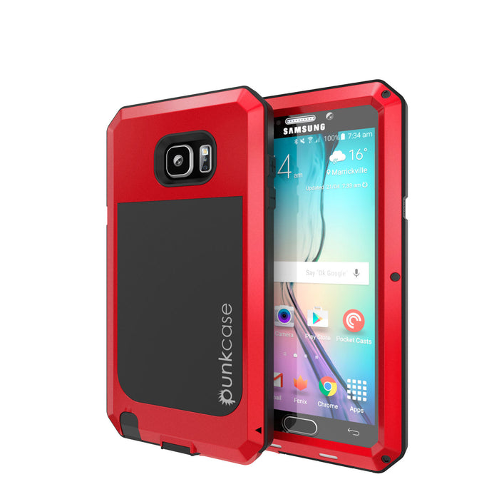 Note 5 Case, Punkcase® METALLIC Series RED w/ TEMPERED GLASS | Aluminum Frame (Color in image: Red)