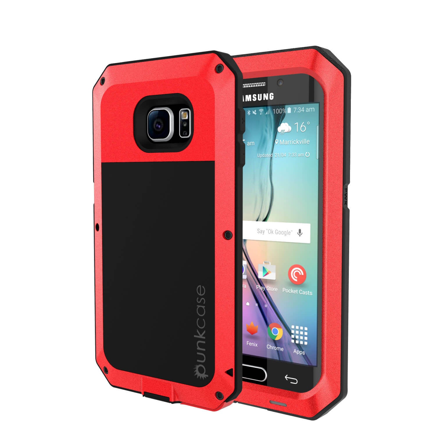 Galaxy S6 EDGE+ Plus  Case, PUNKcase Metallic Red Shockproof  Slim Metal Armor Case (Color in image: red)