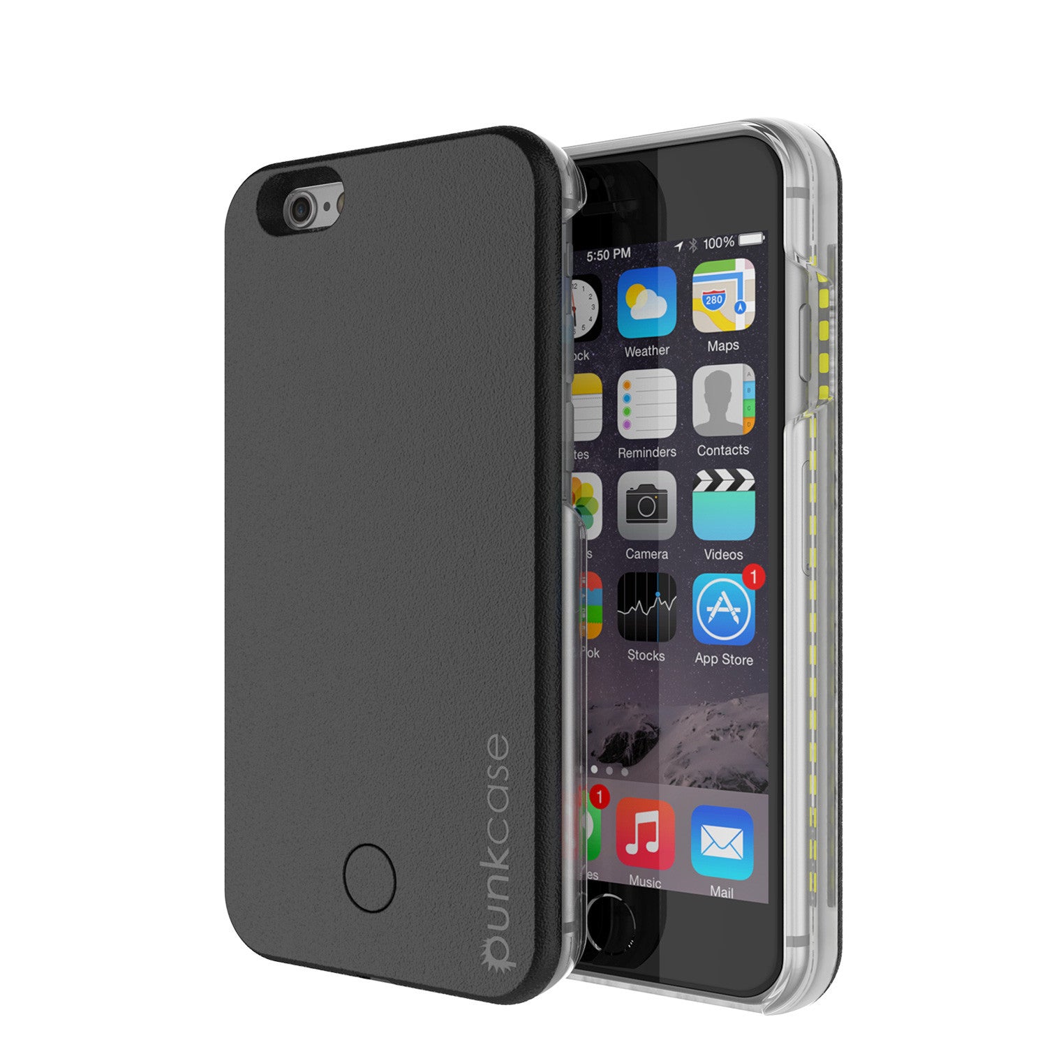 iPhone 6+/6S+ Plus Punkcase LED Light Case Light Illuminated Case, Black W/  Battery Power Bank (Color in image: black)