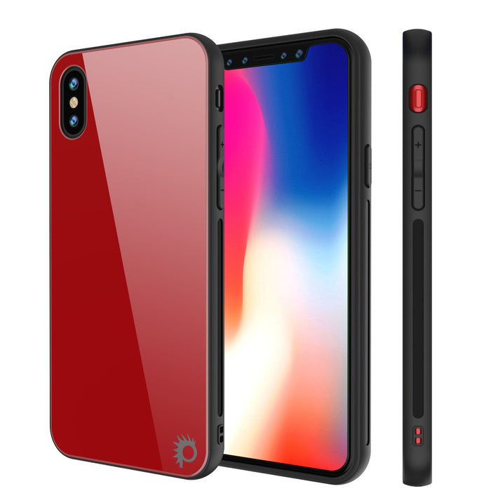 iPhone X Case, Punkcase GlassShield Ultra Thin Protective 9H Full Body Tempered Glass Cover W/ Drop Protection & Non Slip Grip for Apple iPhone 10 [Red] (Color in image: Red)