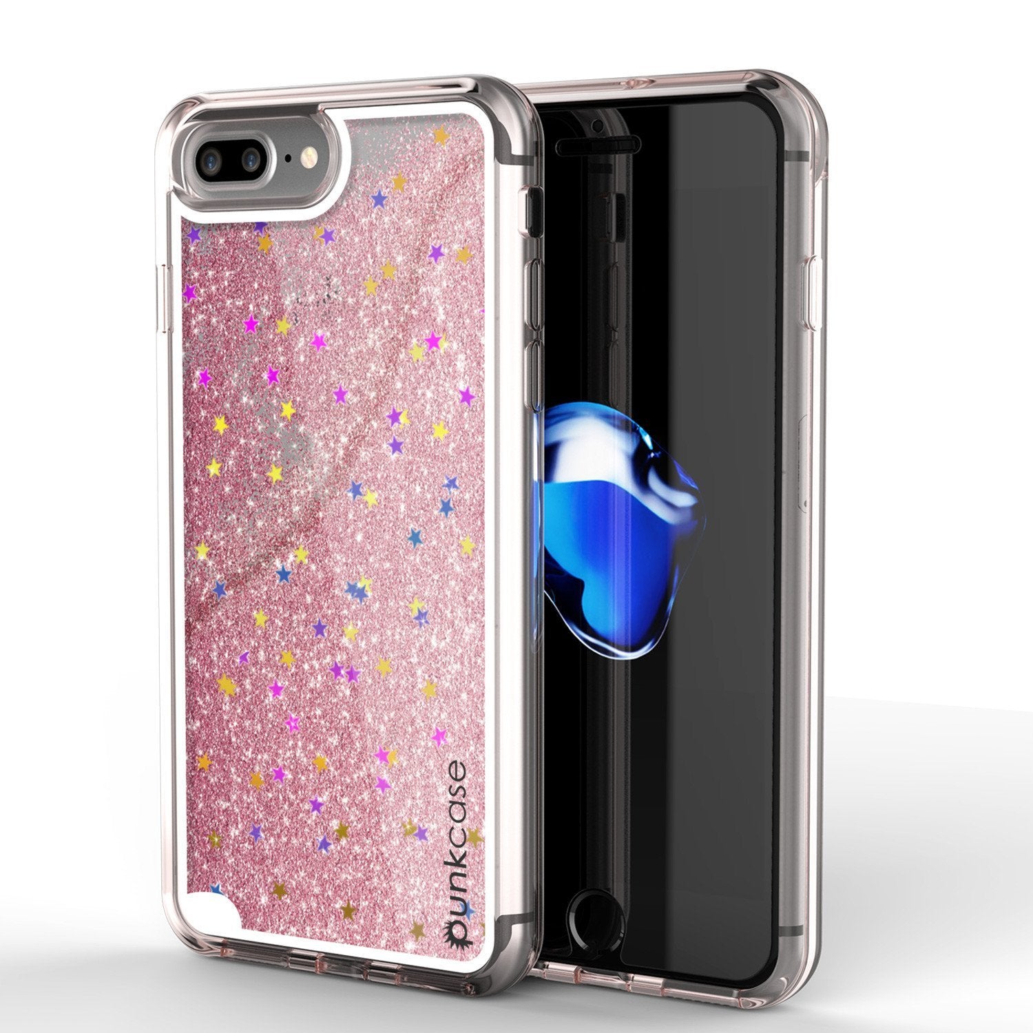 iPhone 8+ Plus Case, PunkCase LIQUID Rose Series, Protective Dual Layer Floating Glitter Cover (Color in image: rose)
