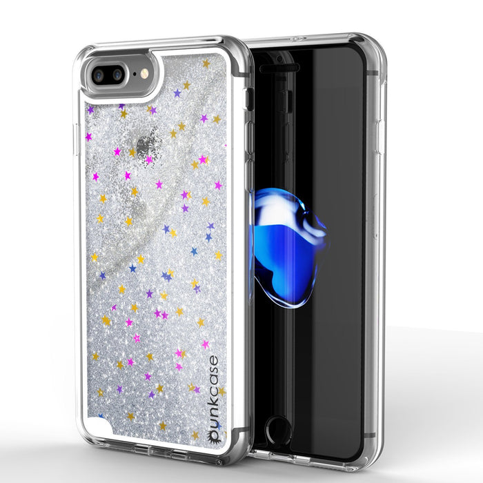 iPhone 8+ Plus Case, PunkCase LIQUID Silver Series, Protective Dual Layer Floating Glitter Cover (Color in image: silver)