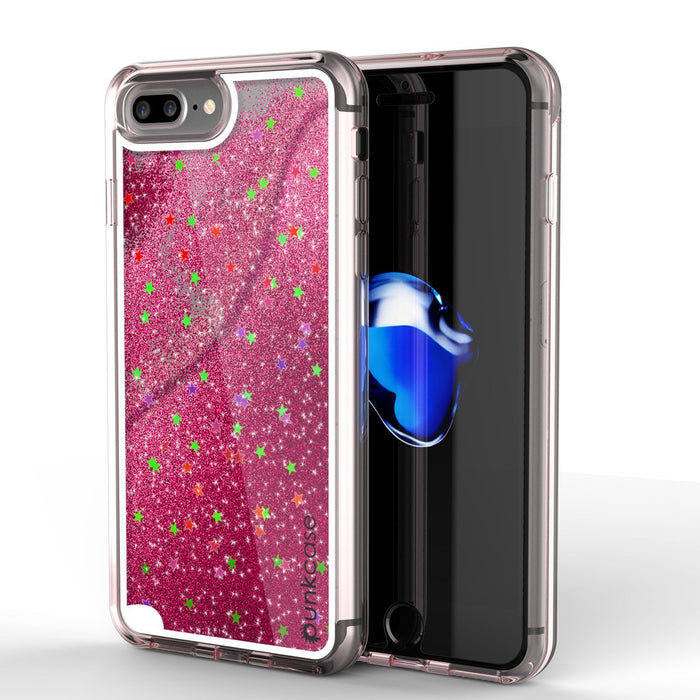 iPhone 8+ Plus Case, PunkCase LIQUID Pink Series, Protective Dual Layer Floating Glitter Cover (Color in image: pink)