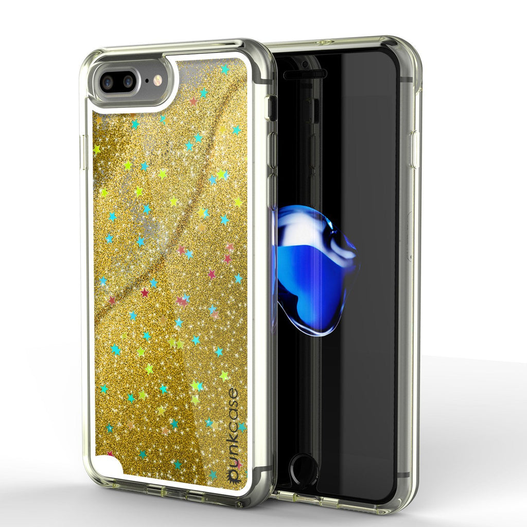 iPhone 8+ Plus Case, PunkСase LIQUID Gold Series, Protective Dual Layer Floating Glitter Cover (Color in image: gold)