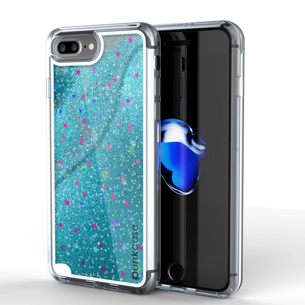 iPhone 8+ Plus Case, PunkCase LIQUID Teal Series, Protective Dual Layer Floating Glitter Cover (Color in image: teal)