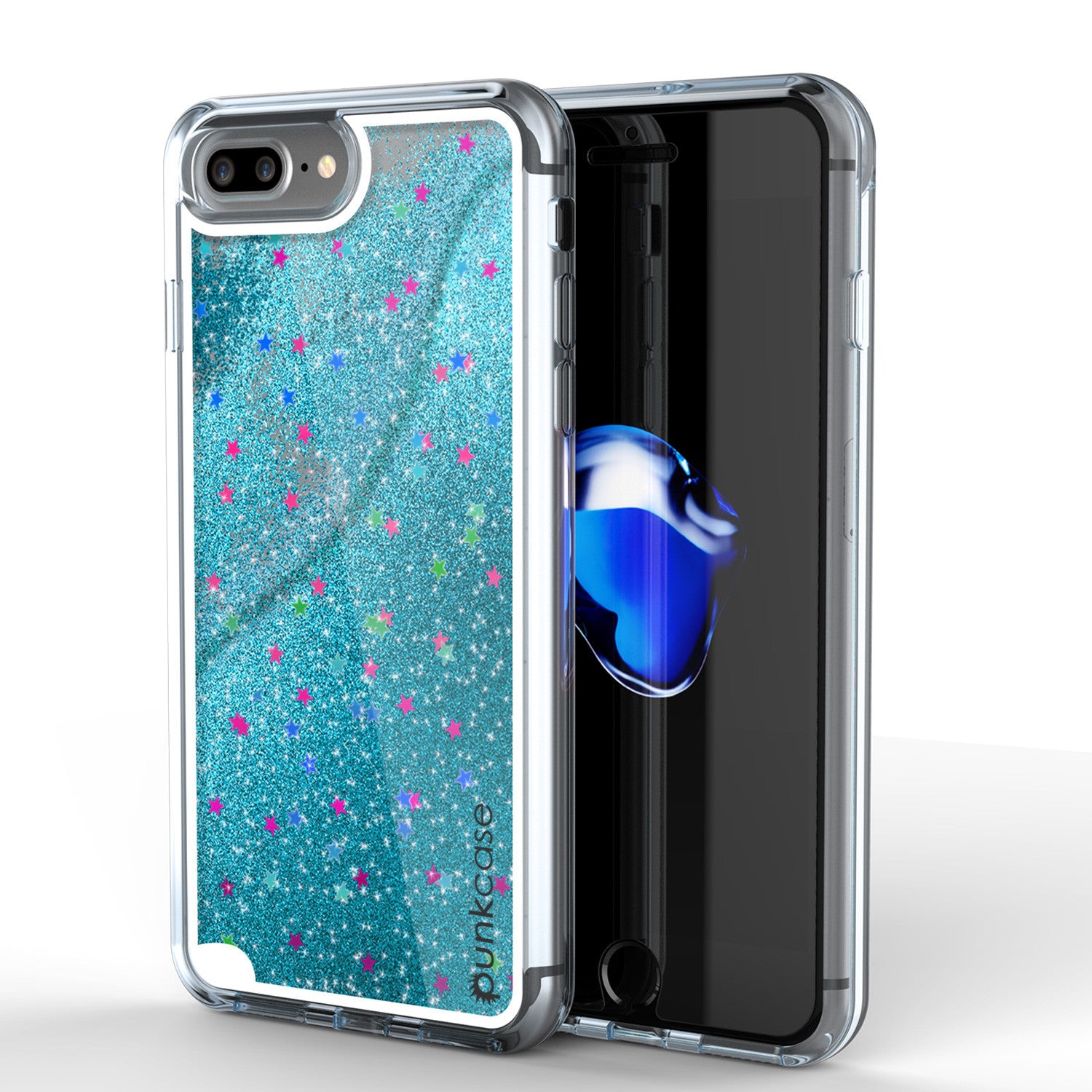 iPhone 7 Plus Case, PunkCase LIQUID Teal Series, Protective Dual Layer Floating Glitter Cover (Color in image: teal)