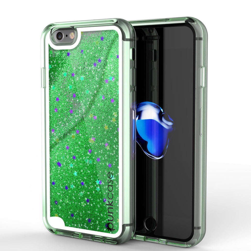 iPhone SE (4.7") Case, PunkCase LIQUID Green Series, Protective Dual Layer Floating Glitter Cover (Color in image: green)