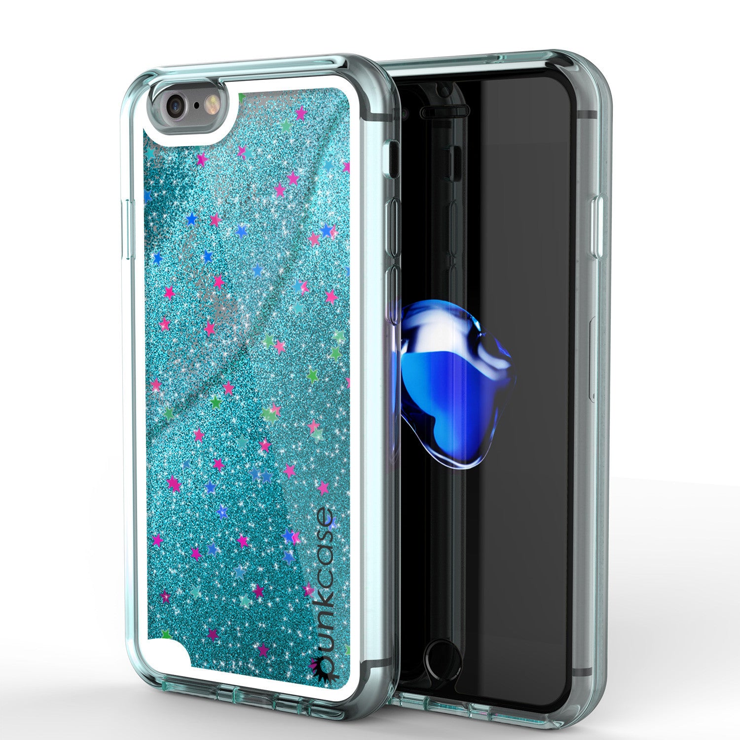 iPhone 7 Case, PunkCase LIQUID Teal Series, Protective Dual Layer Floating Glitter Cover (Color in image: teal)