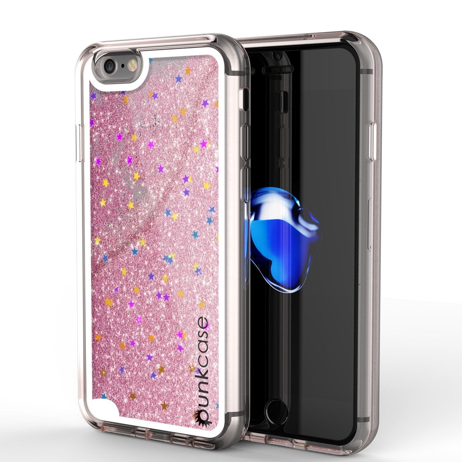 iPhone 8 Case, PunkCase LIQUID Rose Series, Protective Dual Layer Floating Glitter Cover (Color in image: rose)