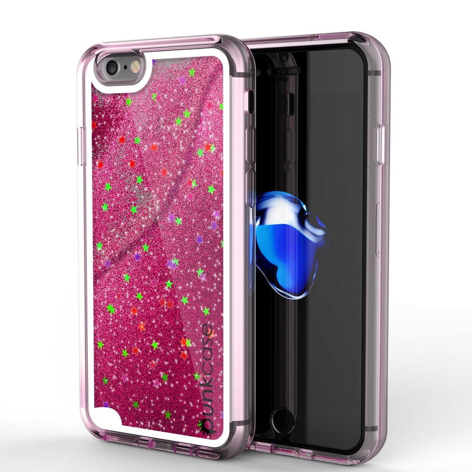 iPhone 8 Case, PunkCase LIQUID Pink Series, Protective Dual Layer Floating Glitter Cover (Color in image: pink)