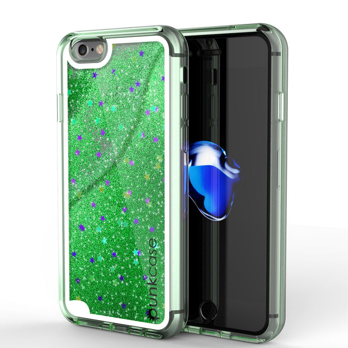 iPhone 8 Case, PunkCase LIQUID Green Series, Protective Dual Layer Floating Glitter Cover (Color in image: green)