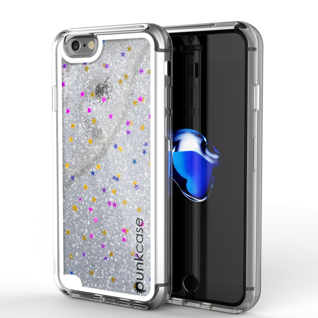 iPhone 7 Case, PunkCase LIQUID Silver Series, Protective Dual Layer Floating Glitter Cover (Color in image: silver)