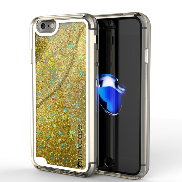 iPhone 7 Case, PunkCase LIQUID Gold Series, Protective Dual Layer Floating Glitter Cover (Color in image: gold)