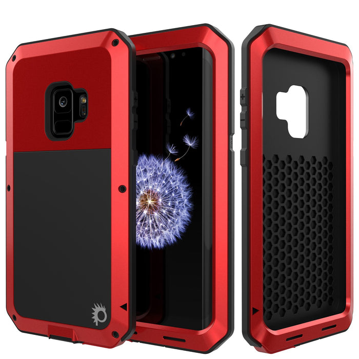 Galaxy S9 Metal Case, Heavy Duty Military Grade Rugged Armor Cover [shock proof] Hybrid Full Body Hard Aluminum & TPU Design [non slip] W/ Prime Drop Protection for Samsung Galaxy S9 [Red] (Color in image: Red)