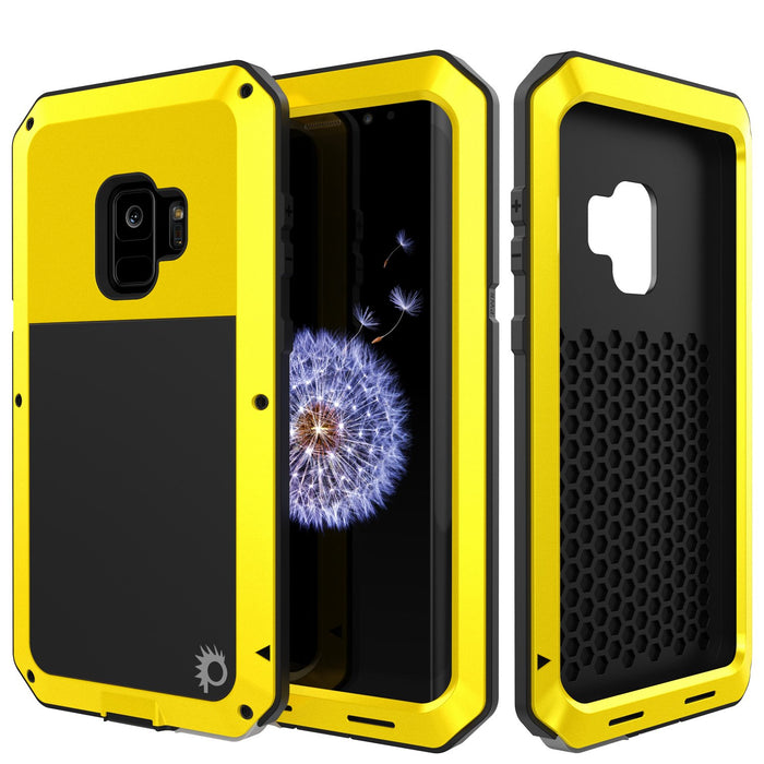 Galaxy S9 Metal Case, Heavy Duty Military Grade Rugged Armor Cover [shock proof] Hybrid Full Body Hard Aluminum & TPU Design [non slip] W/ Prime Drop Protection for Samsung Galaxy S9 [Neon] (Color in image: Neon)