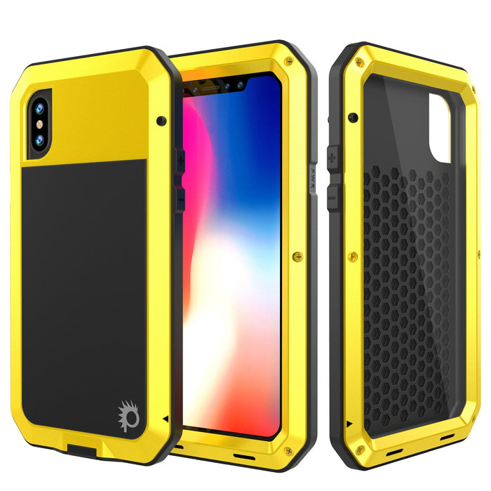 iPhone X Metal Case, Heavy Duty Military Grade Rugged Armor Cover [shock proof] Hybrid Full Body Hard Aluminum & TPU Design (Color in image: Neon)