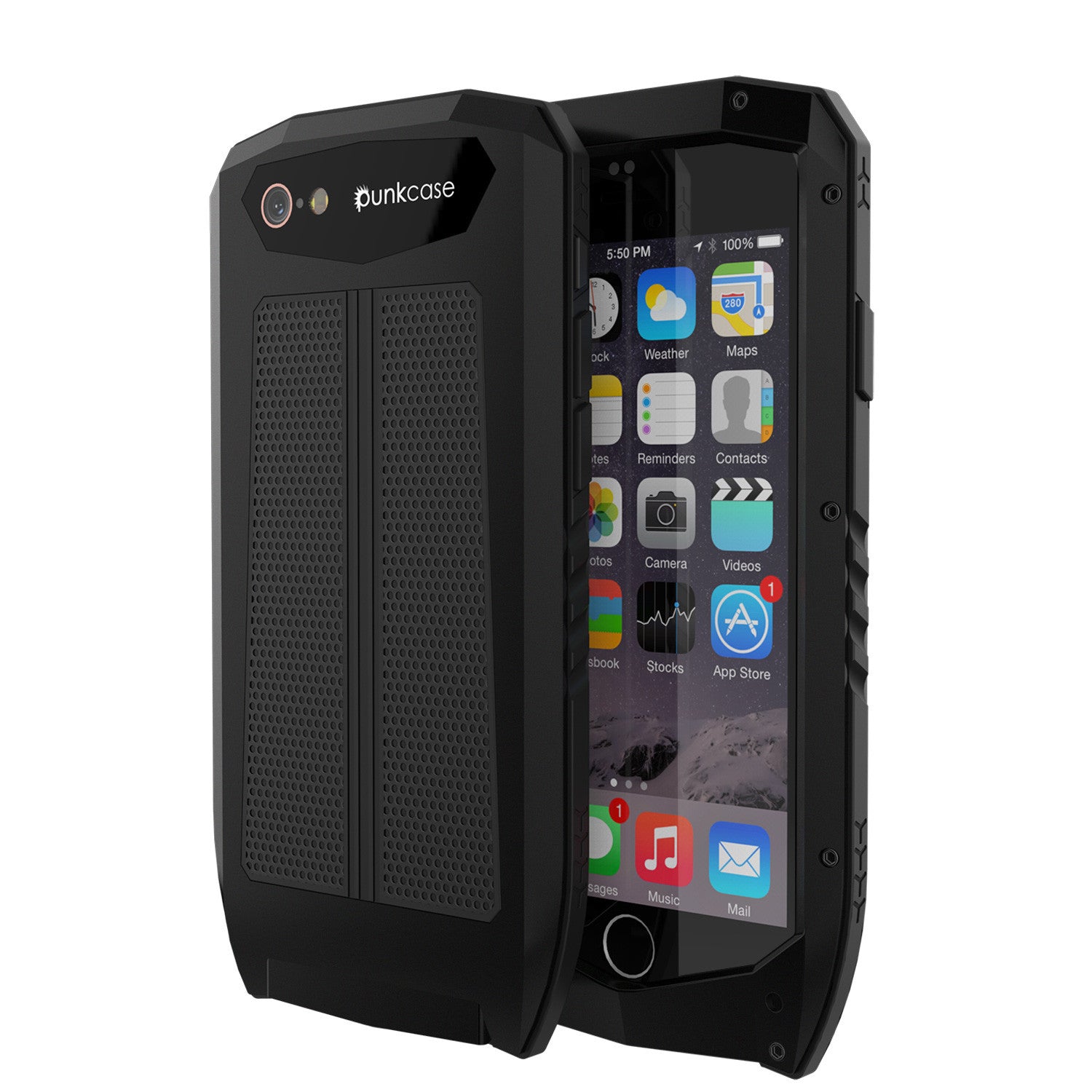 iPhone 6s/6 Case, Punkcase Metallic PRO Black Series Cover W/ Attached Screen Protector | Touch-ID (Color in image: Black)