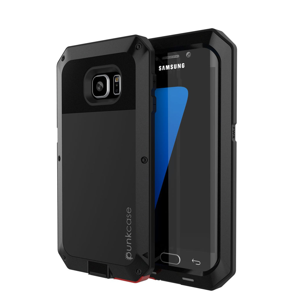 Galaxy S7 EDGE Case, PUNKcase Metallic Black Shockproof  Slim Metal Armor Case (Color in image: black)