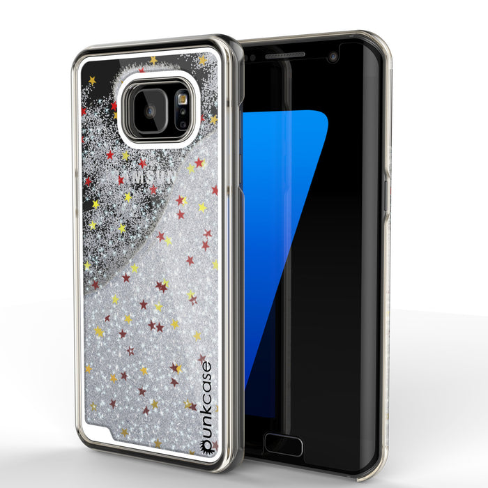 S7 Edge Case, Punkcase [Liquid Silver Series] Protective Dual Layer Floating Glitter Cover with lots of Bling & Sparkle + PunkShield Screen Protector (Color in image: silver)