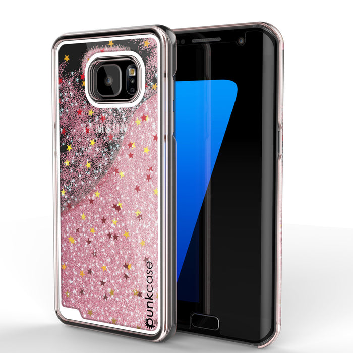 S7 Edge Case, Punkcase [Liquid Rose Series] Protective Dual Layer Floating Glitter Cover with lots of Bling & Sparkle + PunkShield Screen Protector (Color in image: rose)