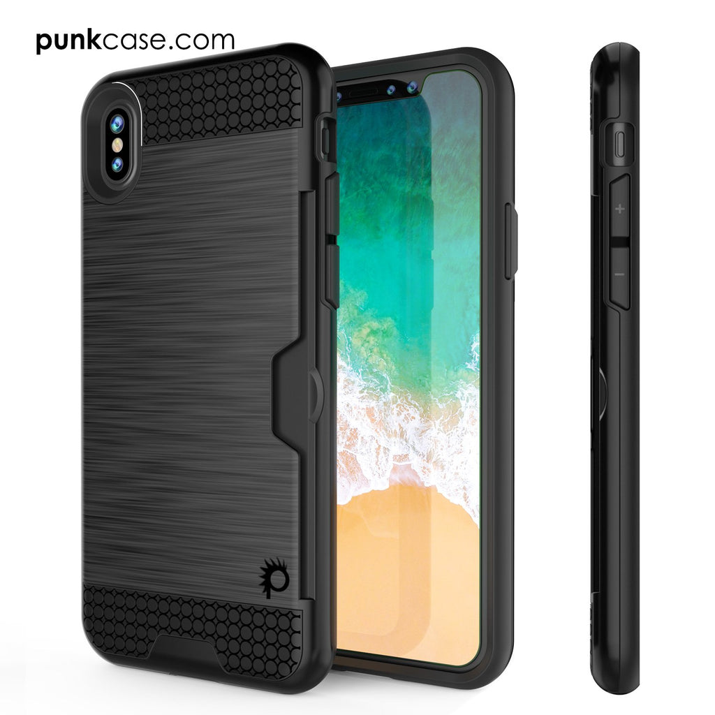 iPhone X Case, PUNKcase [SLOT Series] Slim Fit Dual-Layer Armor Cover & Tempered Glass PUNKSHIELD Screen Protector for Apple iPhone X [Black] (Color in image: Gold)