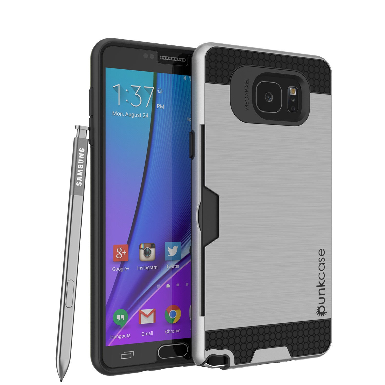 Galaxy Note 5 Case PunkCase SLOT Silver Series Slim Armor Soft Cover Case w/ Tempered Glass (Color in image: Silver)
