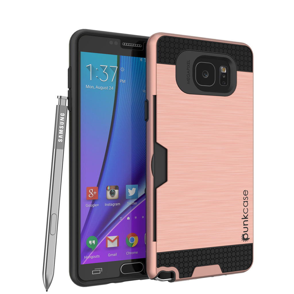 Galaxy Note 5 Case PunkCase SLOT Rose Series Slim Armor Soft Cover Case w/ Tempered Glass (Color in image: Rose)