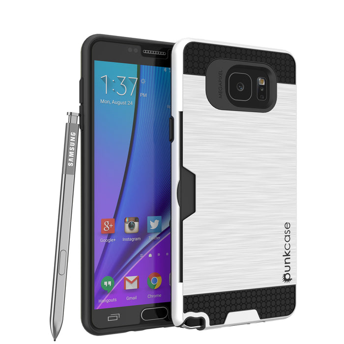 Galaxy Note 5 Case PunkCase SLOT White Series Slim Armor Soft Cover Case w/ Tempered Glass (Color in image: White)