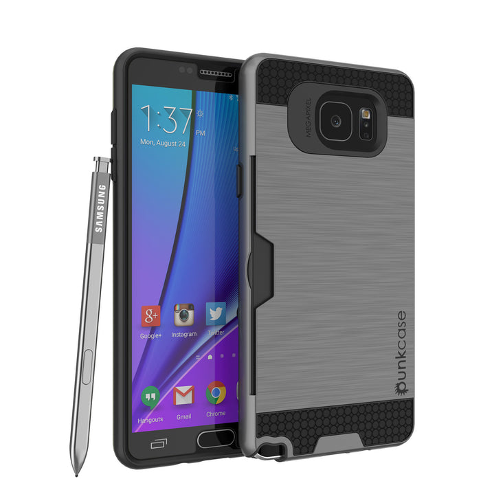 Galaxy Note 5 Case PunkCase SLOT Grey Series Slim Armor Soft Cover Case w/ Tempered Glass (Color in image: Grey)
