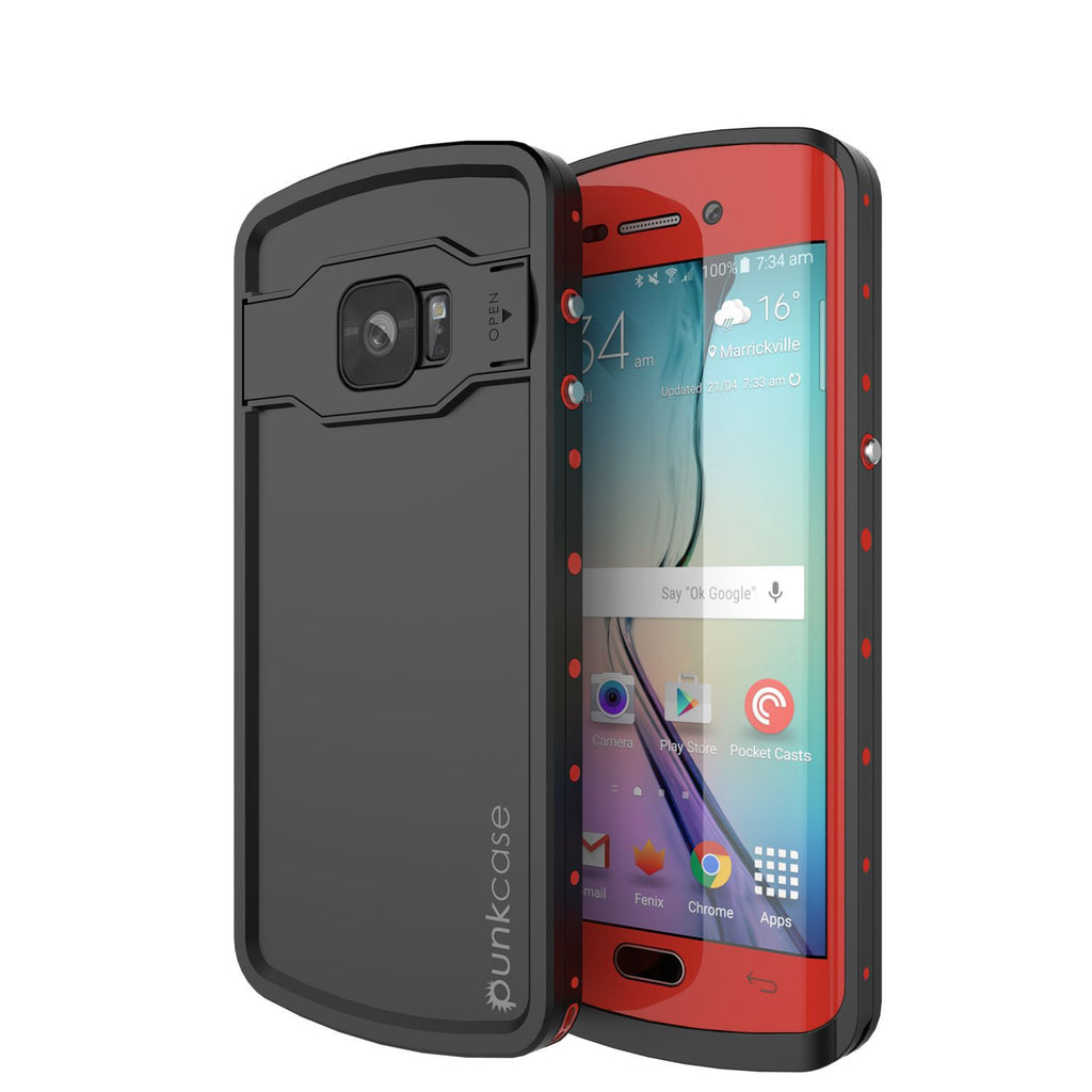 Galaxy s6 EDGE Plus Waterproof Case, Punkcase StudStar Red Water/Shock Proof | Lifetime Warranty (Color in image: red)