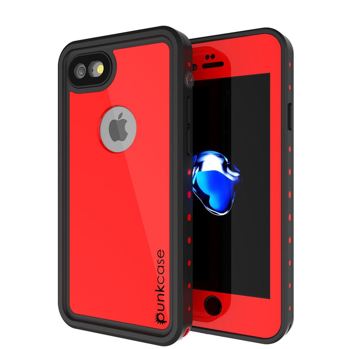 iPhone 8 Waterproof Case, Punkcase [Red] [StudStar Series] [Slim Fit] [IP68 Certified]  [Dirtproof] [Snowproof] (Color in image: red)