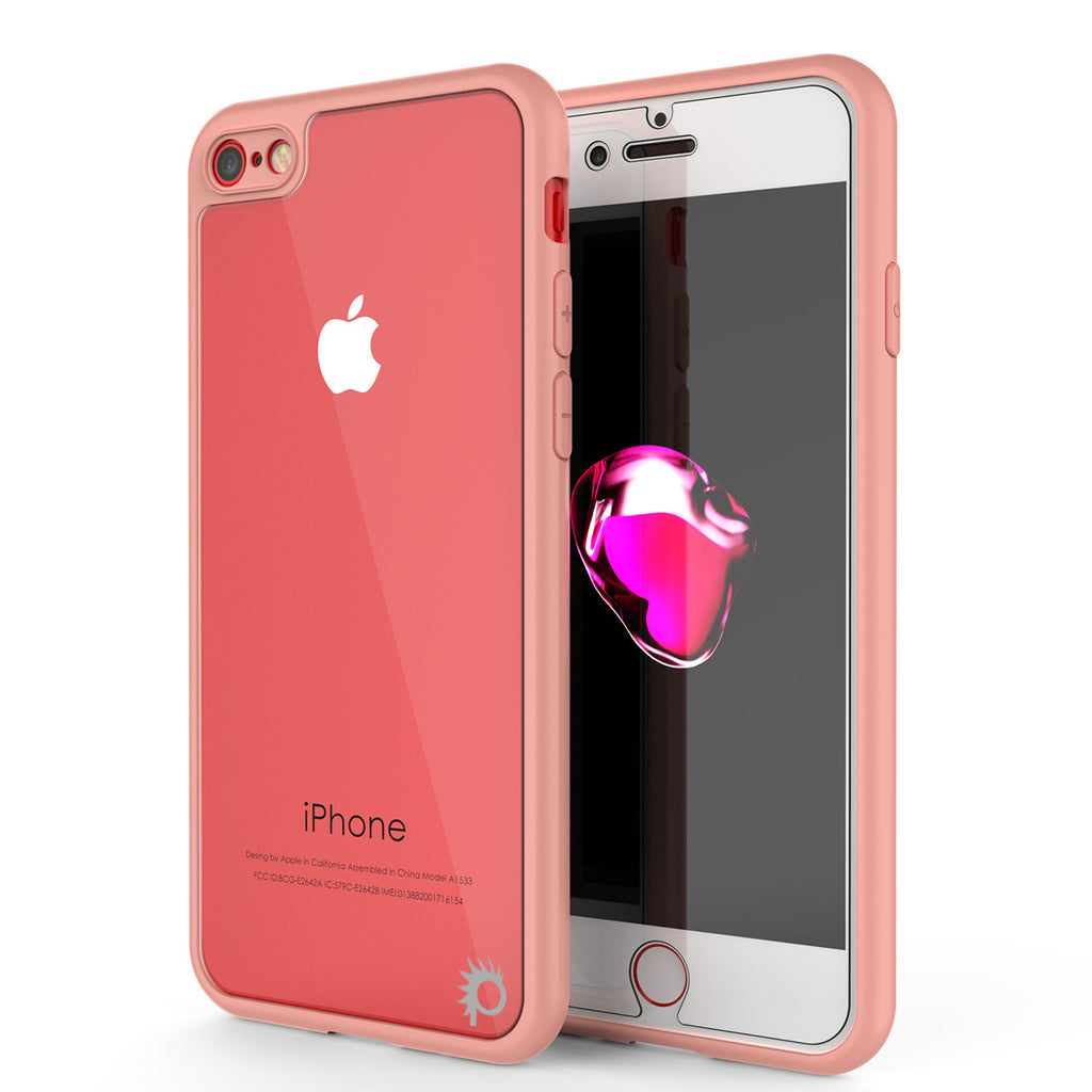 iPhone 7 Case [MASK Series] [PINK] Full Body Hybrid Dual Layer TPU Cover W/ protective Tempered Glass Screen Protector (Color in image: rose)