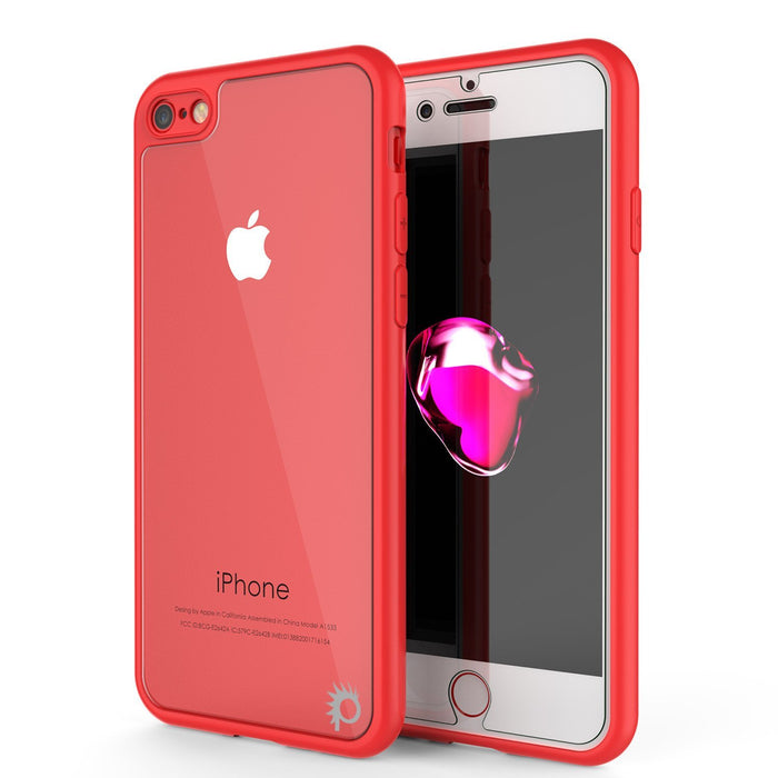 iPhone 8 Case [MASK Series] [RED] Full Body Hybrid Dual Layer TPU Cover W/ protective Tempered Glass Screen Protector (Color in image: red)