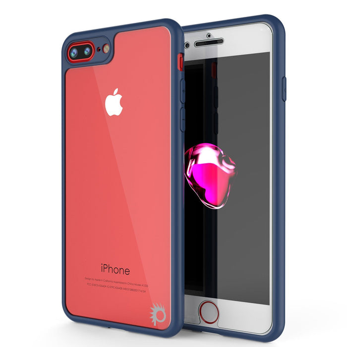 iPhone 8+ Plus Case [MASK Series] [NAVY] Full Body Hybrid Dual Layer TPU Cover W/ protective Tempered Glass Screen Protector (Color in image: navy)