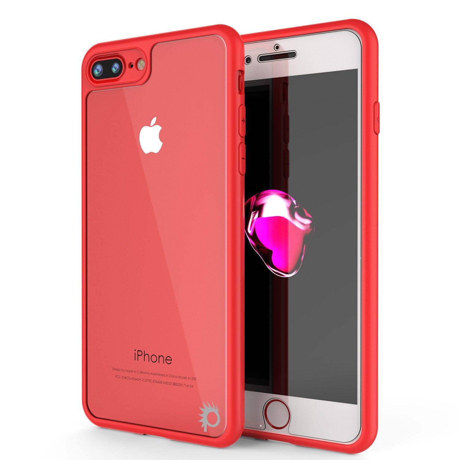 iPhone 8+ Plus Case [MASK Series] [RED] Full Body Hybrid Dual Layer TPU Cover W/ protective Tempered Glass Screen Protector (Color in image: red)
