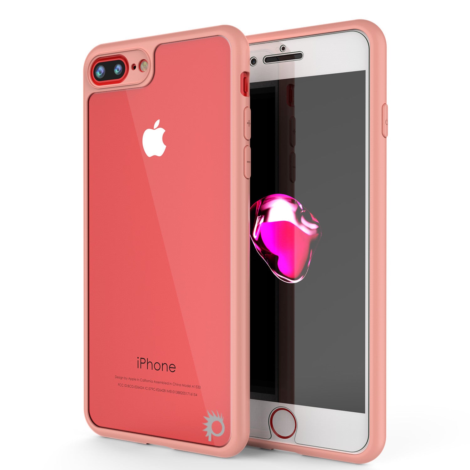iPhone 7 PLUS Case [MASK Series] [PINK] Full Body Hybrid Dual Layer TPU Cover W/ protective Tempered Glass Screen Protector (Color in image: rose)