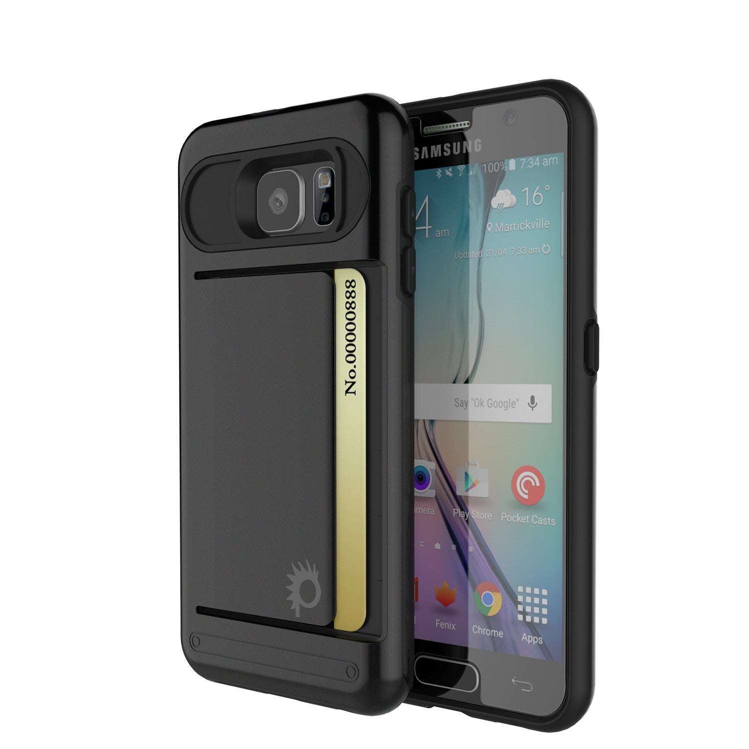Galaxy s6 Case PunkCase CLUTCH Black Series Slim Armor Soft Cover Case w/ Tempered Glass (Color in image: Black)