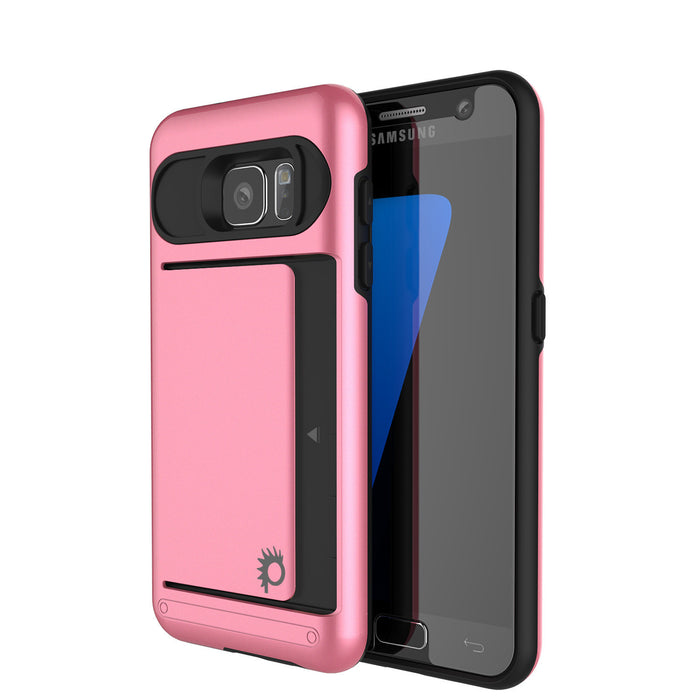 Galaxy s7 Case PunkCase CLUTCH Pink Series Slim Armor Soft Cover Case w/ Tempered Glass (Color in image: Pink)