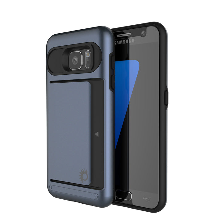 Galaxy s7 Case PunkCase CLUTCH Navy Series Slim Armor Soft Cover Case w/ Tempered Glass (Color in image: Navy)