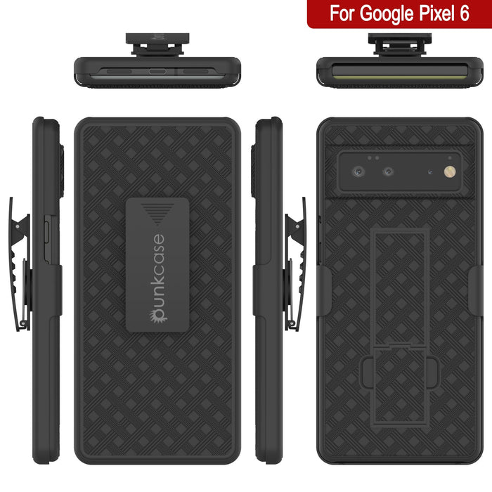 Punkcase Google Pixel 6 Case With Screen Protector, Holster Belt Clip [Black]