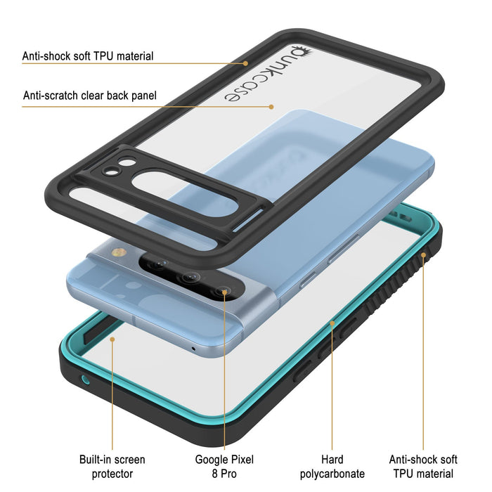 Google Pixel 8 Pro Waterproof Case, Punkcase [Extreme Series] Armor Cover W/ Built In Screen Protector [Teal]