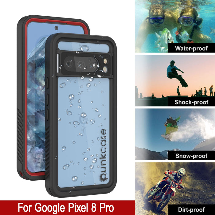 Google Pixel 8 Pro Waterproof Case, Punkcase [Extreme Series] Armor Cover W/ Built In Screen Protector [Red]