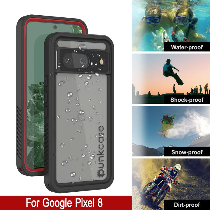 Google Pixel 8  Waterproof Case, Punkcase [Extreme Series] Armor Cover W/ Built In Screen Protector [Red]