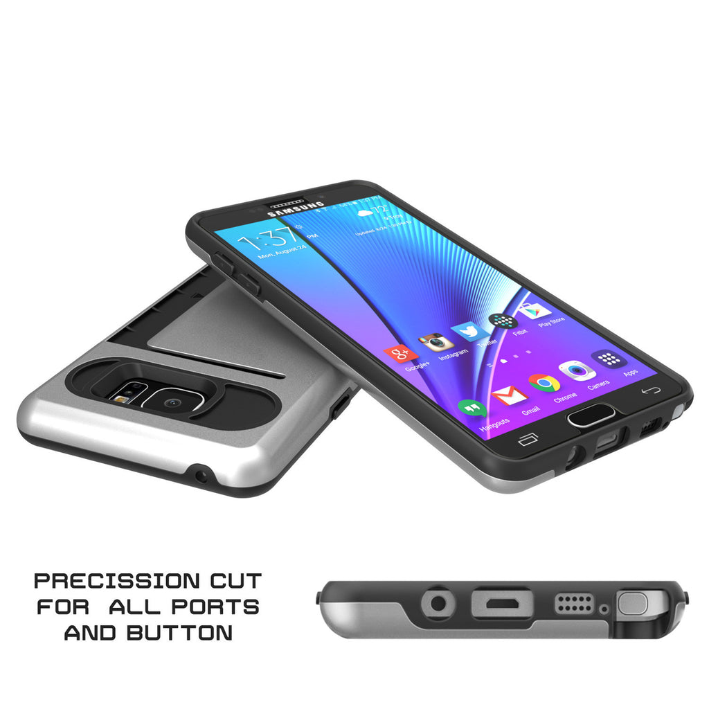 Galaxy Note 5 Case PunkCase CLUTCH Silver Series Slim Armor Soft Cover Case w/ Tempered Glass (Color in image: Grey)
