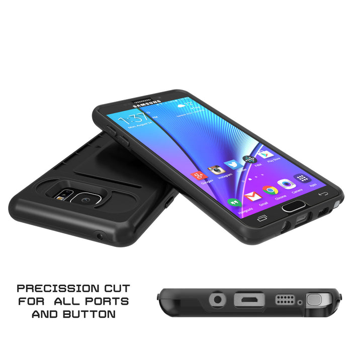 Galaxy Note 5 Case PunkCase CLUTCH Black Series Slim Armor Soft Cover Case w/ Tempered Glass (Color in image: Grey)