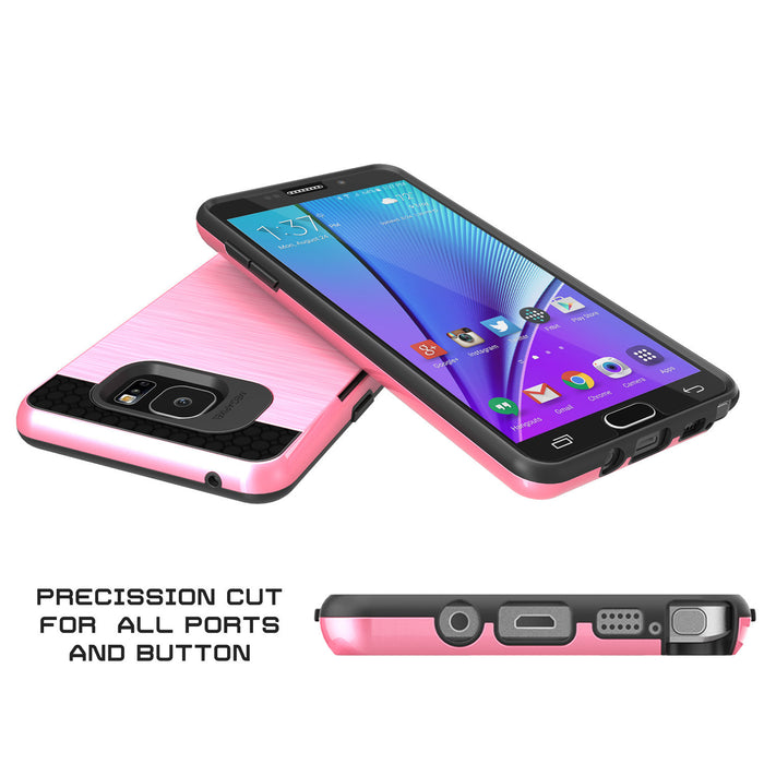 Galaxy Note 5 Case PunkCase SLOT Pink Series Slim Armor Soft Cover Case w/ Tempered Glass (Color in image: Black)