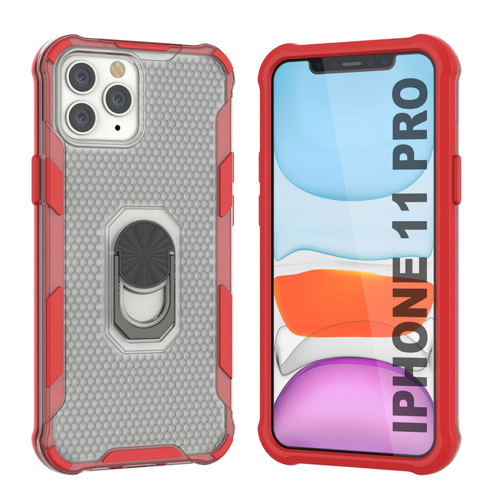 PunkCase for iPhone 11 Pro Case [Magnetix 2.0 Series] Clear Protective TPU Cover W/Kickstand [Red]