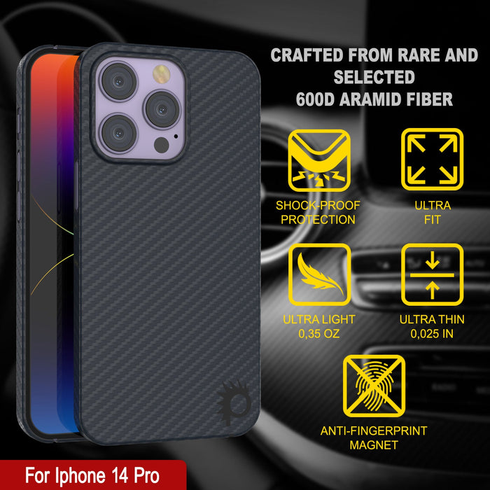 Punkcase iPhone 14 Pro Carbon Fiber Case [AramidShield Series] Ultra Slim & Light Kevlar