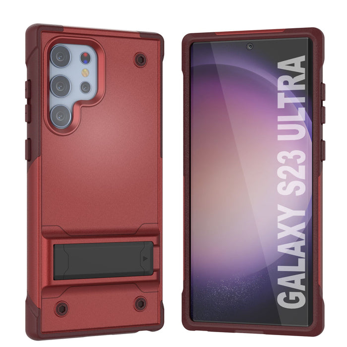 Punkcase Galaxy S24 Ultra Case [Reliance Series] Protective Hybrid Military Grade Cover W/Built-in Kickstand [Red-Rose]