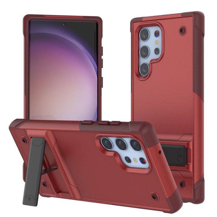 Punkcase Galaxy S24 Ultra Case [Reliance Series] Protective Hybrid Military Grade Cover W/Built-in Kickstand [Red-Rose]